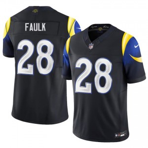 LAR Marshall Faulk #28 Men Durable Football Sewn Jersey - Midnight Blue Edition 13423928