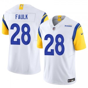 Marshall Faulk Los Angeles Rams #28 Men Iconic Football Embroidery Jersey - White Edition 19134468