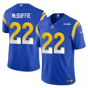 LAR Trent McDuffie #22 Men Genuine Football Sewn Jersey - Royal Edition 75440305