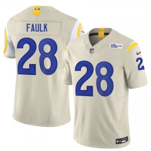 #28 Marshall Faulk Rams Men Essential Football Stitched Jersey - Bone Edition 98302567