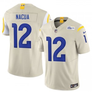 #12 Puka Nacua Los Angeles Rams Men Genuine Football Embroidery Jersey - Bone Edition 15629052