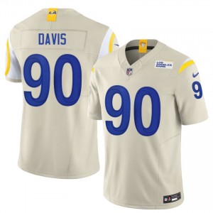#90 Tyler Davis Los Angeles Rams Men Pro Cut Football Embroidery Jersey - Bone Edition 92608696