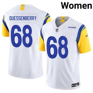 #68 David Quessenberry LA Rams Women Pro Cut Football Stitch Jersey - White Edition 84536706