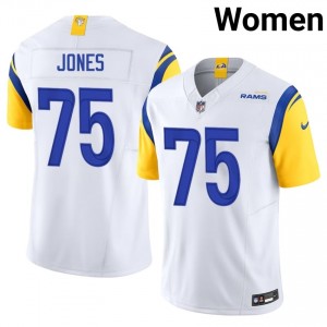 #75 Deacon Jones LA Rams Women Officially Licensed Football Stitch Jersey - White Edition 10273980