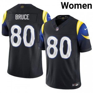 Isaac Bruce LAR #80 Women Durable Football Sewn Jersey - Midnight Blue Edition 97679336