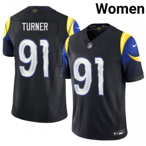 Kobie Turner Los Angeles Rams #91 Women Premium Football Embroidery Jersey - Midnight Blue Edition 97999983