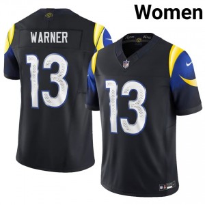 Kurt Warner LA Rams #13 Women Elite Thread Football Stitch Jersey - Midnight Blue Edition 65590127