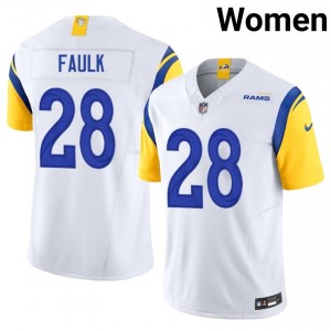 #28 Marshall Faulk Rams Women Officially Licensed Football Stitched Jersey - White Edition 72557745