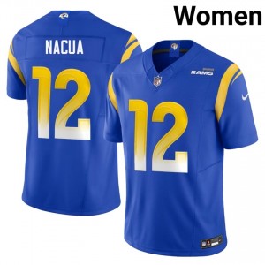 Puka Nacua LA Rams #12 Women Authentic Football Stitch Jersey - Royal Edition 41170075