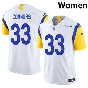 #33 Dean Connors LA Rams Women Moisture Wicking Football Stitch Jersey - White Edition 32026351
