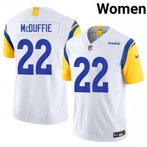 #22 Trent McDuffie Rams Women NFL Football Stitched Jersey - White Edition 40072735