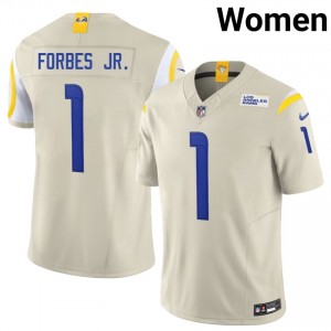 LA Rams Emmanuel Forbes Jr. #1 Women Iconic Football Stitch Jersey - Bone Edition 55876576