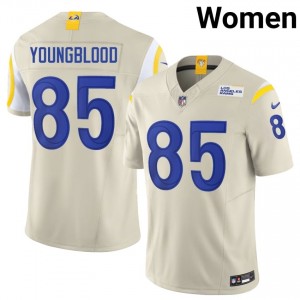 LA Rams Jack Youngblood #85 Women Officially Licensed Football Stitch Jersey - Bone Edition 72706501