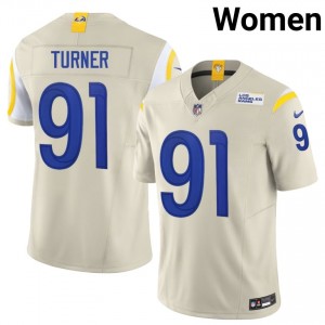 LA Rams Kobie Turner #91 Women Limited Football Stitch Jersey - Bone Edition 25454001