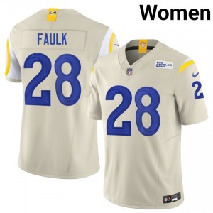 LA Rams Marshall Faulk #28 Women Pro-Grade Football Stitch Jersey - Bone Edition 92015450