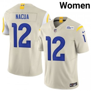 Rams Puka Nacua #12 Women Premium Football Stitched Jersey - Bone Edition 40932070