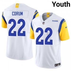 LAR Blake Corum #22 Youth Limited Football Sewn Jersey - White Edition 87788139