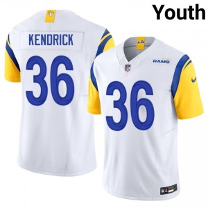 LAR Derion Kendrick #36 Youth Gameday Football Sewn Jersey - White Edition 76986151