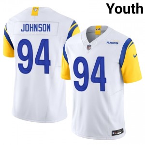 LA Rams Desjuan Johnson #94 Youth Elite Thread Football Stitch Jersey - White Edition 31020028