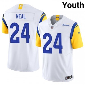 LA Rams Elias Neal #24 Youth Moisture Wicking Football Stitch Jersey - White Edition 44411823