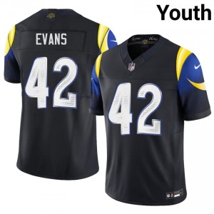 #42 Ethan Evans Los Angeles Rams Youth Officially Licensed Football Embroidery Jersey - Midnight Blue Edition 34171117