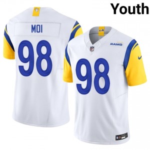 LA Rams Jaxson Moi #98 Youth Pro Cut Football Stitch Jersey - White Edition 83000368