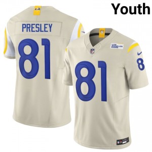 Brennan Presley Los Angeles Rams #81 Youth Moisture Wicking Football Embroidery Jersey - Bone Edition 84845125