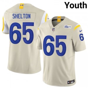 Coleman Shelton Los Angeles Rams #65 Youth Pro Cut Football Embroidery Jersey - Bone Edition 87388802
