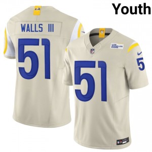 Eddie Walls III LA Rams #51 Youth Pro Cut Football Stitch Jersey - Bone Edition 39589891
