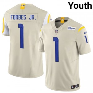 Emmanuel Forbes Jr. LA Rams #1 Youth Officially Licensed Football Stitch Jersey - Bone Edition 64574162