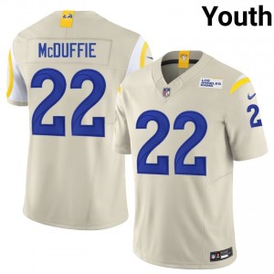 Trent McDuffie LAR #22 Youth Elite Thread Football Sewn Jersey - Bone Edition 24358370